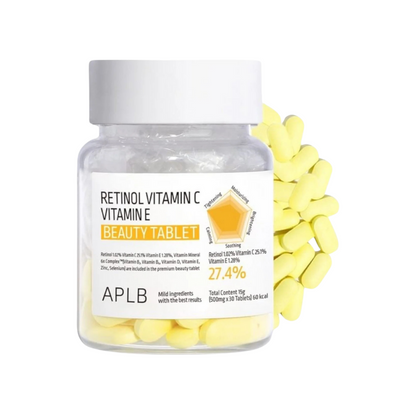 Retinol Vitamin C Vitamin E Beauty Tablet - 500 mg x 30 Tablets APLB